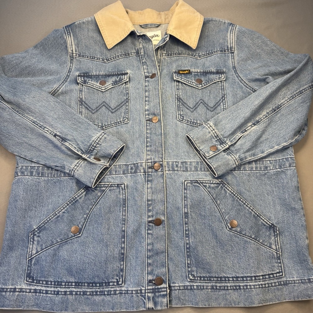 Wrangler Denim Barn Jacket Western Blue Women's Size XL Canvas Collar